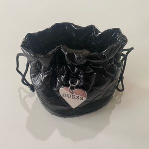 Guess Black Quilted Mini Bag with Heart Silver Accent
